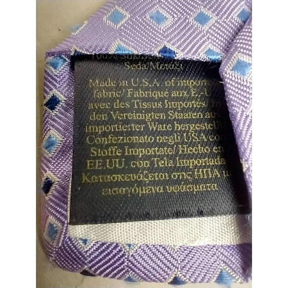Brooks Brothers Mens Silk Necktie Lavender Blue Geometric‎ Textured Jacquard Tie
